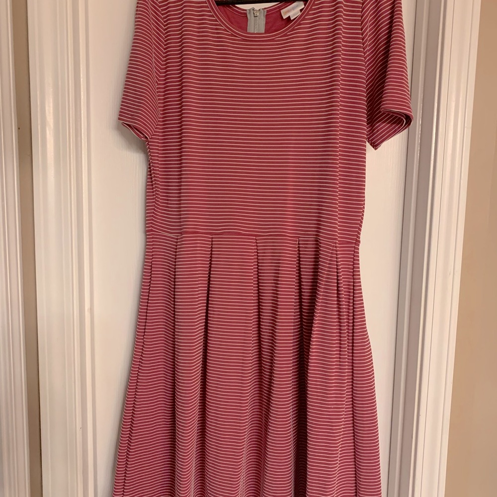 Lularoe Amelia dress XL pink with white stripes
